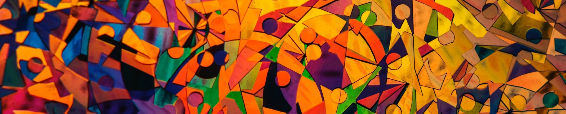 Abstract art in predominantly orange, with a bit of purple and green scattered throughout.