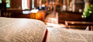 Open bible on altar inside church