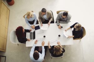 Aerial shot of business people in meeting