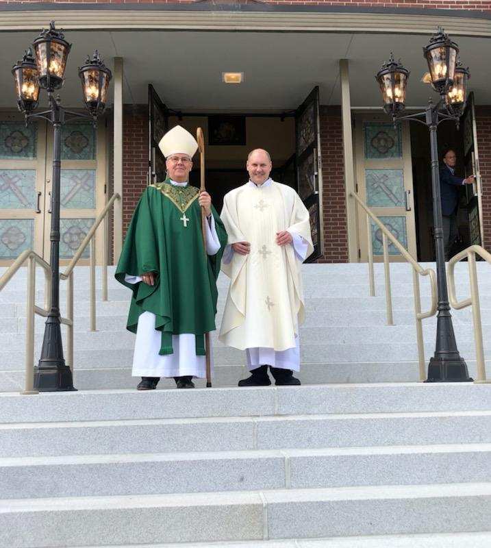 blesses new stairs at Saint Elizabeth Ann Seton Parish Diocese